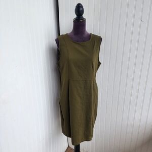 Nina Leonard Women's Green Dress Gold Zip Stretch Sleveless Rayon Nylon Sz L